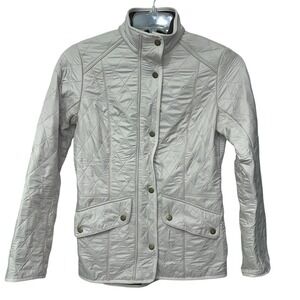 Barbour Cavalry Polarquilt Jacket Womens 6 Beige Quilted Full Zip Riding Coat‎